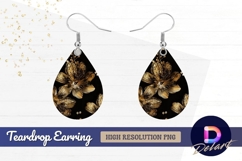Golden floral pattern black background Teardrop Earring PNG Product Image 1