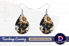 Bees and chamomile flowers floral Teardrop Earring PNG Product Image 1