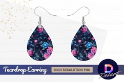 Pink and blue roses watercolor Teardrop Earring PNG Product Image 1