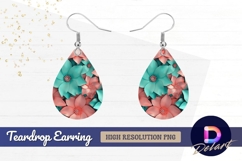 Teal and peach paper flower arrangement Teardrop Earring PNG Product Image 1