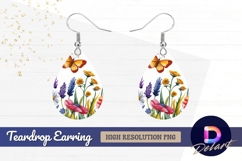 Watercolor butterfly flowers leaves Teardrop Earring PNG Product Image 1