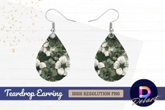 Floral pattern in green and white Teardrop Earring PNG Product Image 1