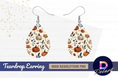 Watercolor autumn pumpkin leaves Teardrop Earring PNG Product Image 1