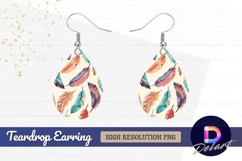 Colorful watercolor feather pattern Teardrop Earring PNG Product Image 1