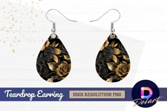 Black gold roses and leaves pattern Teardrop Earring PNG Product Image 1
