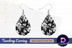 Monochrome floral pattern with Teardrop Earring PNG Product Image 1