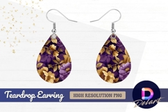 Purple and gold floral background Teardrop Earring PNG Product Image 1