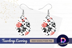 Pink roses with black polka dot pattern Teardrop Earring PNG Product Image 1