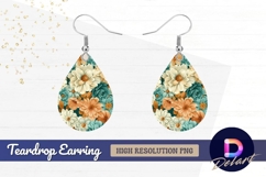 Floral pattern with teal white and Teardrop Earring PNG Product Image 1