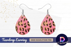 Pink and gold leopard print textured Teardrop Earring PNG Product Image 1