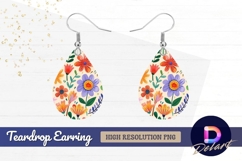Colorful floral pattern illustration Teardrop Earring PNG Product Image 1