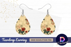 Floral grunge pattern with red flowers Teardrop Earring PNG Product Image 1