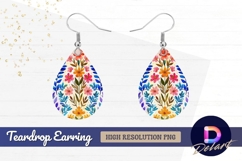 Watercolor floral pattern Teardrop Earring PNG Product Image 1