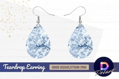 Blue floral pattern with rabbits and Teardrop Earring PNG Product Image 1