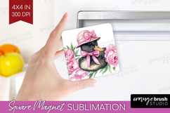 Duck Flowers Magnet Sublimation Cute Farm Square Magnet PNG Product Image 1