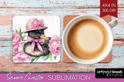 Duck Flowers Square Coaster Cute Farm Coaster PNG Product Image 1