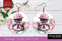 Duck Flowers Round Earrings Cute Farm PNG Sublimation Product Image 1