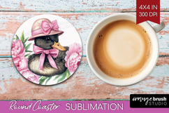 Duck Flowers Round Coaster Cute Farm Coaster PNG Sublimation Product Image 1
