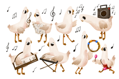 Cute Musical Geese Clipart Set Hand Drawn Bird Musicians Product Image 1