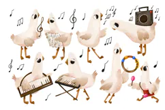 Cute Musical Geese Clipart Hand Drawn Bird Musicians Product Image 1