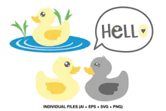 Duck clipart collection with four cheerful yellow duck designs