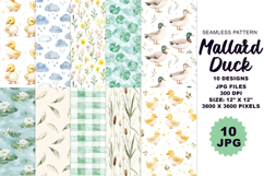 Mallard Duck Watercolor Seamless Pattern 10 JPG Lake in Park Product Image 1