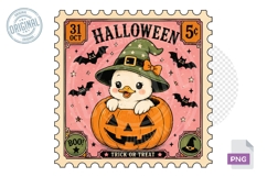 Duck Pumpkin Witch Hat Halloween Stamp PNG Sublimation Art Product Image 1