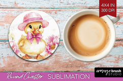 Duckling Flowers Round Coaster Cute Farm Coaster PNG Product Image 1