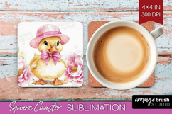 Duckling Flowers Square Coaster Cute Farm Coaster PNG Product Image 1