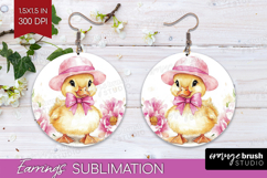 Duckling Flowers Round Earrings Cute Farm PNG Sublimation Product Image 1