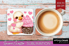 Duckling Valentine Square Coaster Cute Valentines Day PNG Product Image 1
