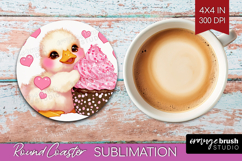 Duckling Valentine Round Coaster Cute Valentines Day Coaster Product Image 1