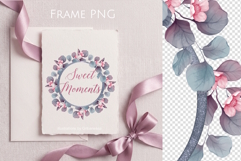 Dusty Blue Floral Round Frame PNG Product Image 1