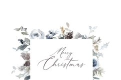 dusty blue navy white watercolor christmas frame clipart