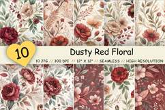 dusty red floral, romantic floral pattern, vintage floral paper, seamless floral pattern, botanical digital paper, cottagecore floral, muted red flowers, elegant floral design, floral scrapbook paper, floral fabric pattern, seamless botanical, floral back
