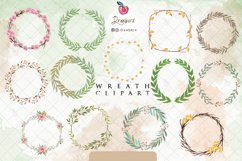 Watercolor Wreath Clipart Leaves,Floral circle frame png DXx Product Image 2