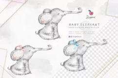 Baby Elephant Watercolor Clipart PNG Baby Shower 102 DXx Product Image 2