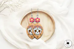 Floral Skull Halloween Dangle Earrings | Laser Cut SVG Product Image 2