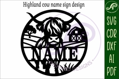 Highland cow themed name sign design for laser cutting Product Image 5