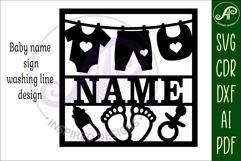 Baby name sign Washing line laser cut design or card Product Image 5