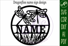 Dragonflies and flowers name wall art sign, SVG personalized Product Image 5
