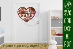 Sunflower heart shape name sign svg laser cut file Product Image 5