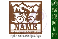 Cycling male Name sign svg laser cut template Product Image 5