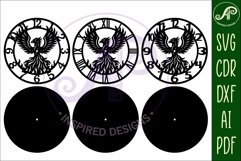 Phoenix bird clock wall clock laser cut files Product Image 5