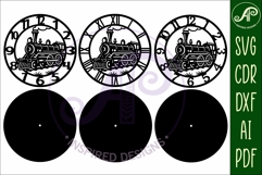 Steam Train clocks wall clock laser cut files Product Image 6