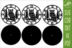 Owl Clock SVG Designs, Owl and Trees Wall Clock for Laser Product Image 5