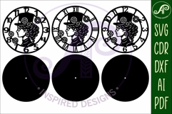 Steampunk lady wall clock laser cut files Product Image 5