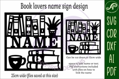Book lovers square named wall sign or card topper svg Product Image 5