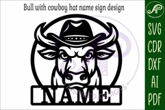 Bull head in cowboy hat name wall art sign, SVG personalized Product Image 5