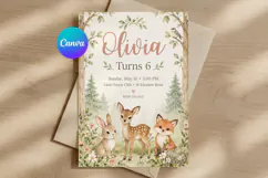 Woodland Animals Birthday Invitation Canva Template Product Image 1